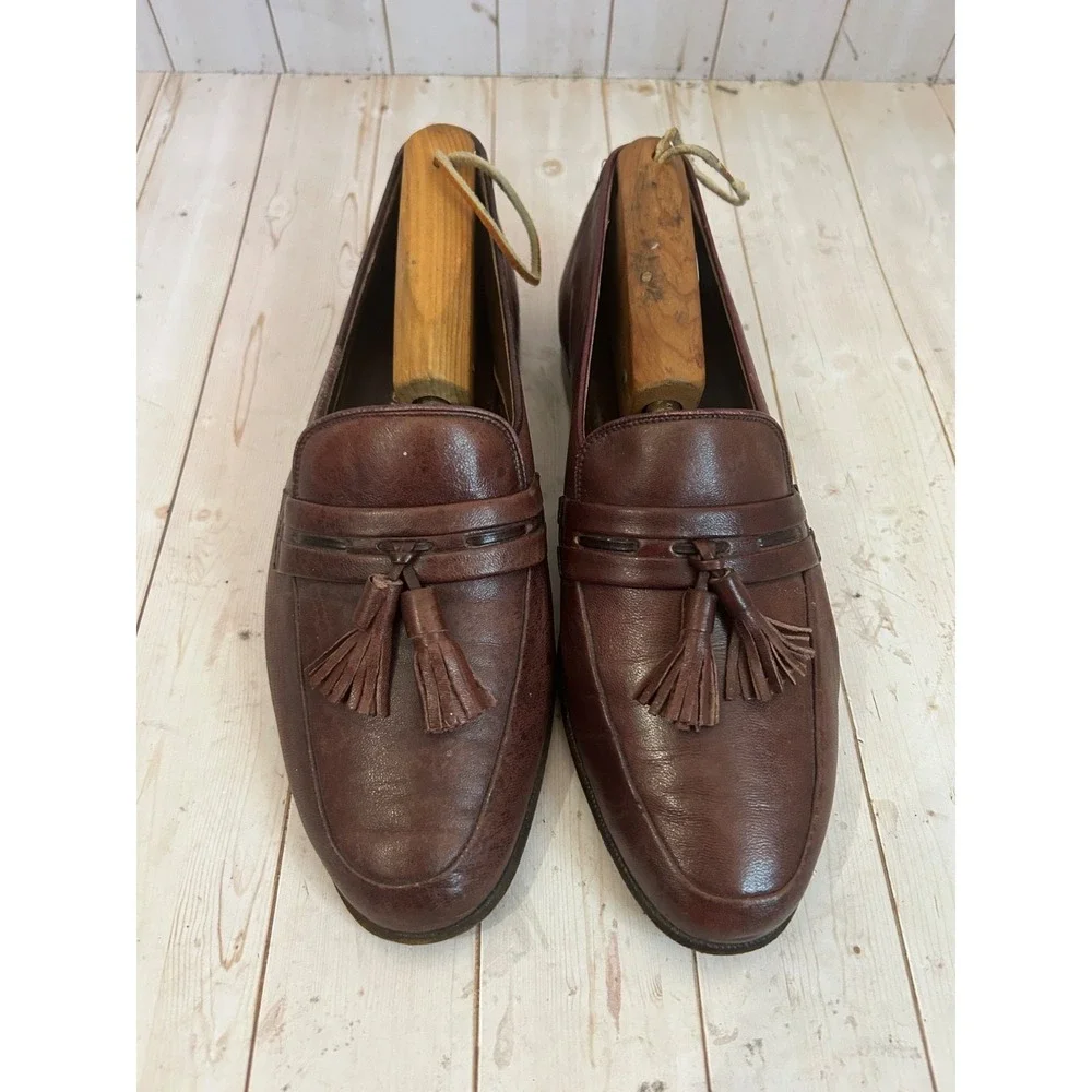 Vintage Bally Hardy  Burgundy Leather Tassle Loafers Dress Shoes Men's Sz 7.5D